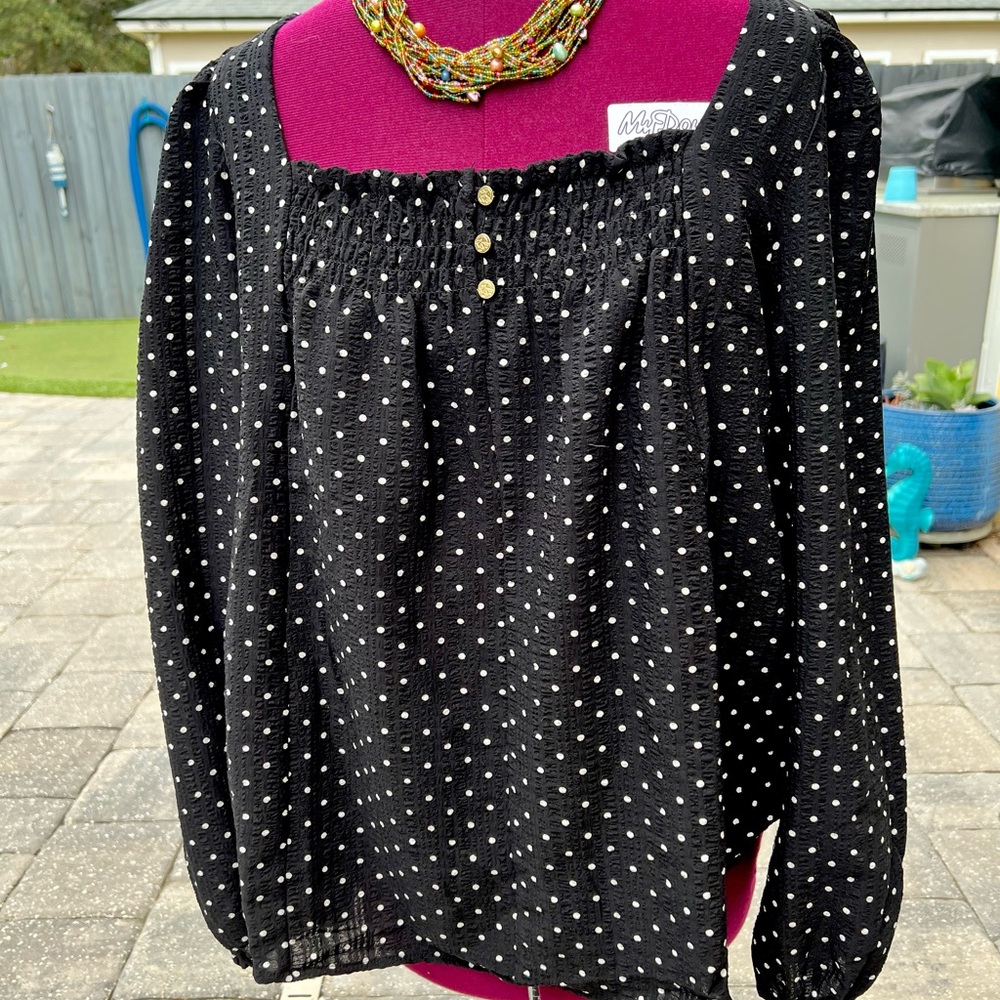 Draper James Black Blouse with Cream Dots size Large